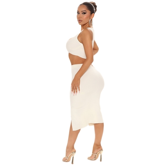 Nova Luxe Ivory Knit Skirt Set – Cropped Sweater + Slit Midi Skirt | NWT - Picture 5 of 11